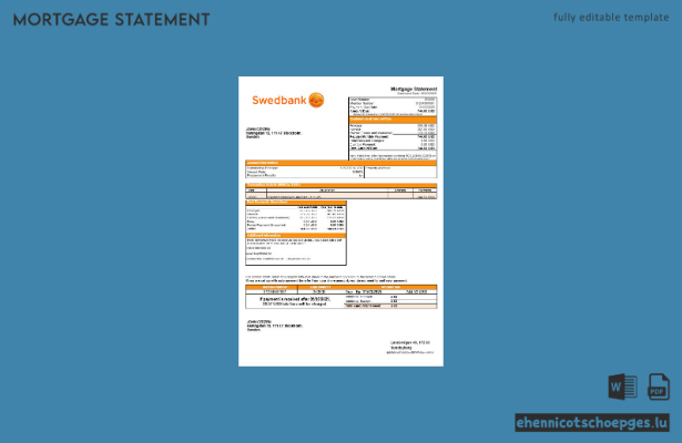 Schwedischer Hypothekenauszug der Swedbank in Word- und PDF-Formaten – Beispielvorschau
